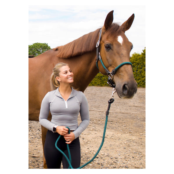 Horse wearing Cameo Anatomic leather headcollar in Green