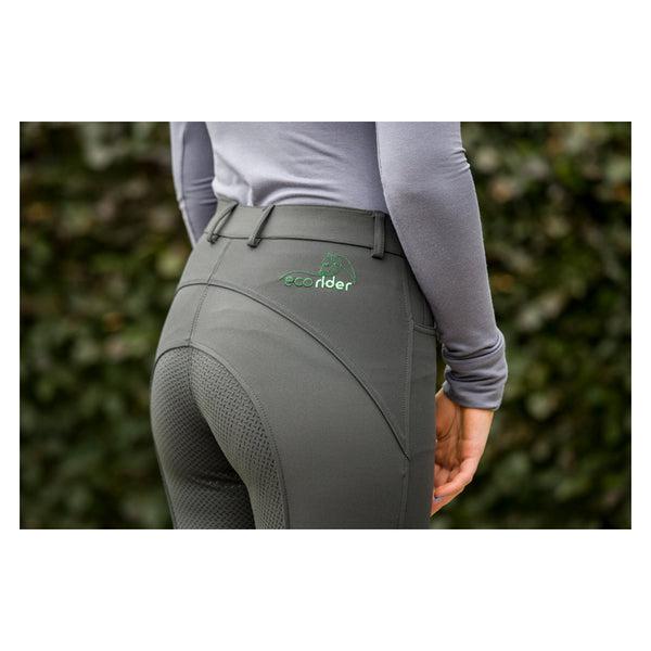 Close up of EcoRider Bamboo Competition Breeches in Olive