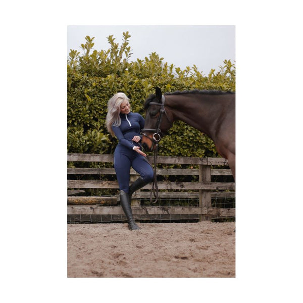 Lady wearing Cameo Core Collection Tights in Navy