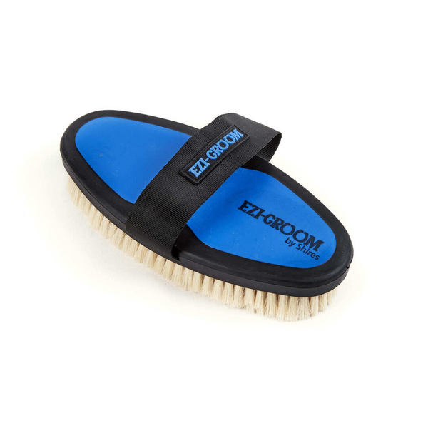 Ezi-Groom Body Brush with Goat Hair in Bright Blue