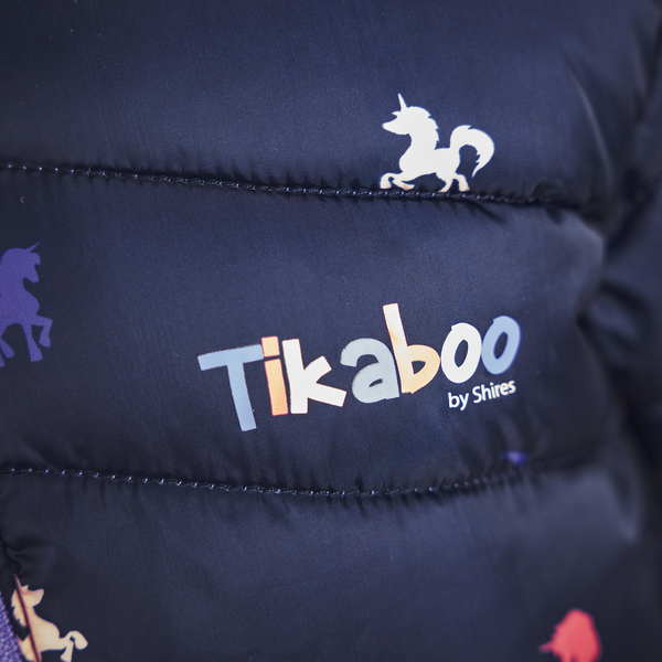 Close up of branding on Tikaboo Padded Coat in Unicorn