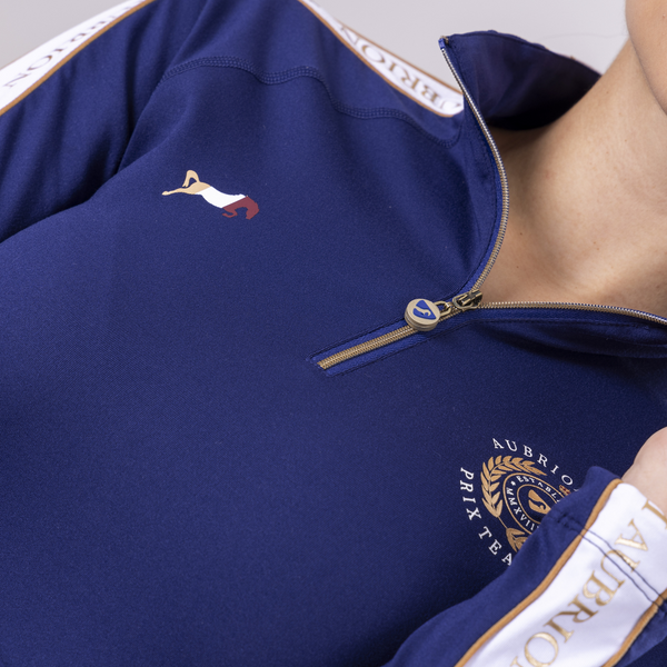 Close up of zipper on Aubrion Team Winter Baselayer in Navy