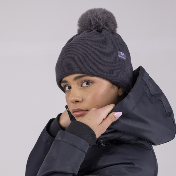 Lady wearing Aubrion Fleece Lined Hat in Charcoal