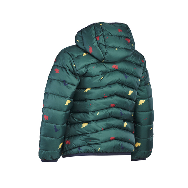 Rear view of Tikaboo Padded Coat in Dinosaur