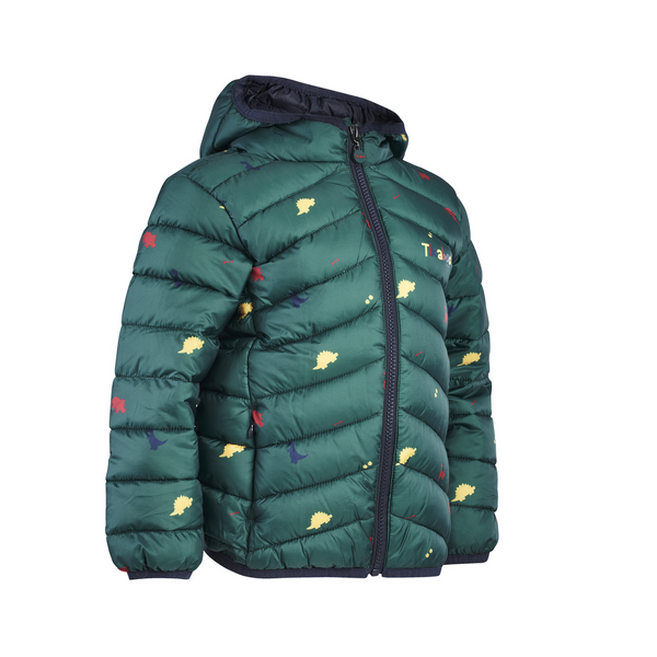 Side view of Tikaboo Padded Coat in Dinosaur