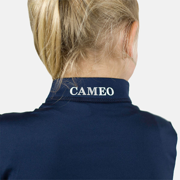 Close up of neck of Cameo Core Collection Baselayer Junior in Navy