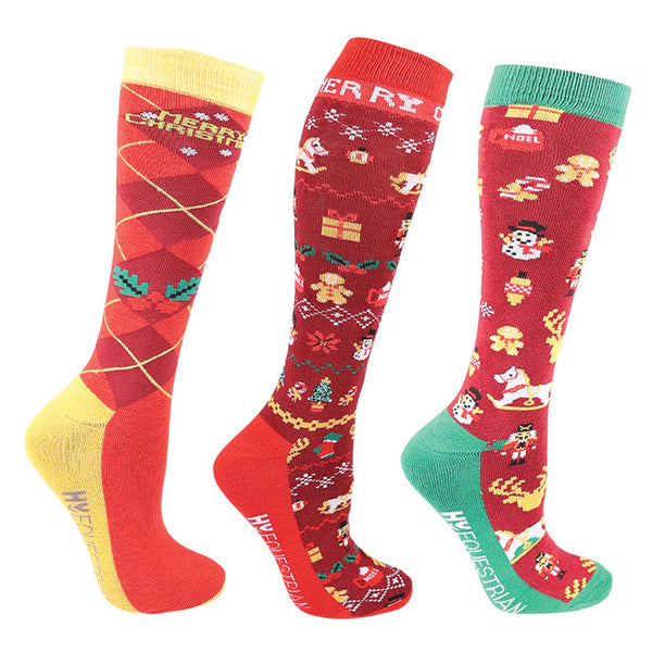 Hy Equestrian Christmas Cross Stitch Socks (Pack of 3)