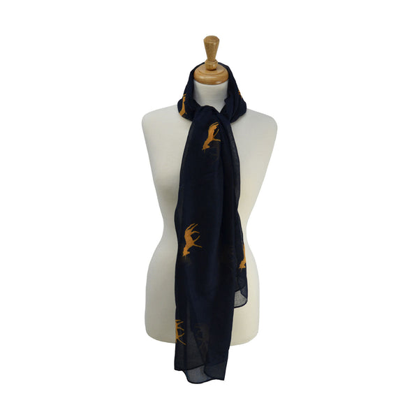 Hy Equestrian Unicorn Print Scarf in navy and gold