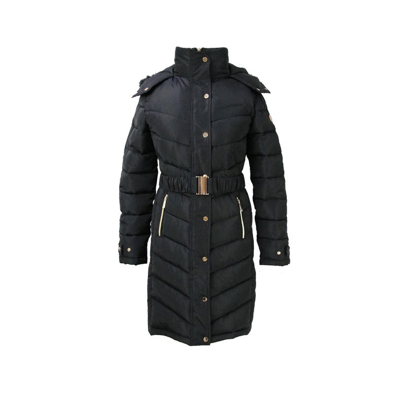 Front view of Coldstream Branxton Long Quilted Coat in black