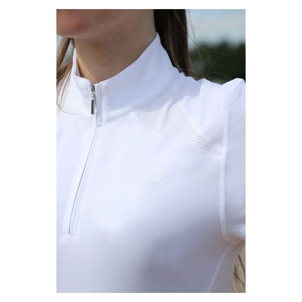 Close up of Hy Equestrian Scarlet Show Shirt in White