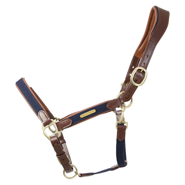 Side view fo Coldstream Bathan Headcollar (seconds) tan/Navy