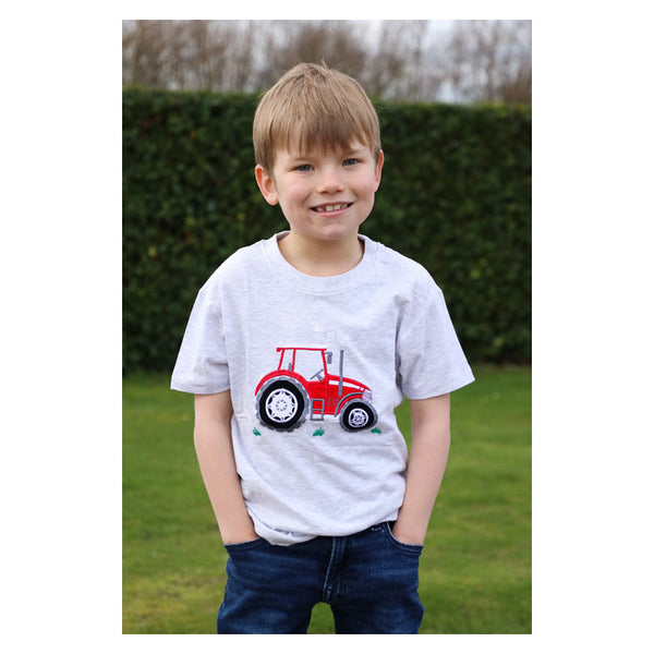 British Country Collection Big Red Tractor Childrens T-Shirt in Grey