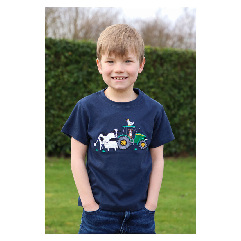British Country Collection Farmyard Children's T-Shirt in Navy