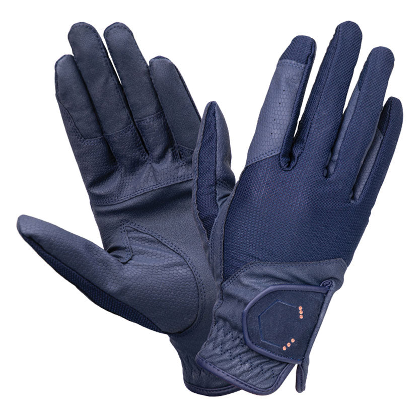 Coldstream Next Generation Blakelaw Diamante Riding Gloves in Navy and Rose Gold