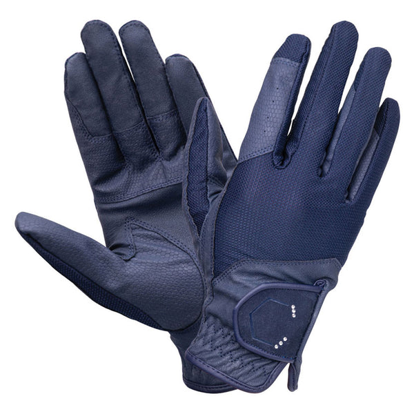 Coldstream Next Generation Blakelaw Diamante Riding Gloves in Navy and Silver