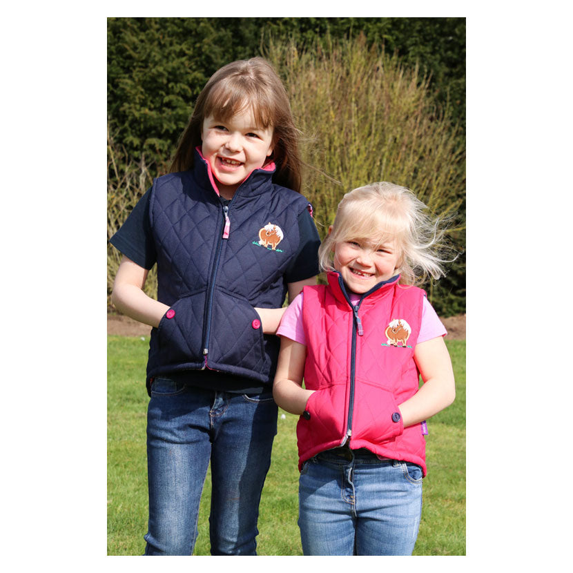 Two children wearing British Country Collection Three Fat Ponies Childrens Gilet