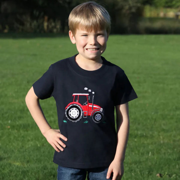 British Country Collection Big Red Tractor Childrens T-Shirt in Navy
